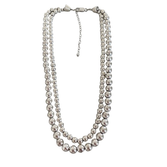 Sterling silver 925 chain beaded two strand draped necklace adjustable modernist - Picture 6 of 13